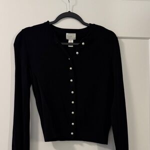 H&M Black Button Down Cardigan with Pearl Accents